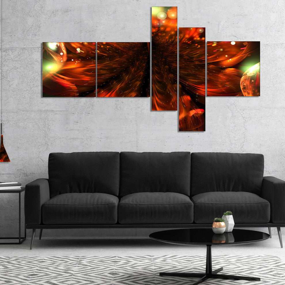 Abstract Fractal Orange Flower, Floral Canvas Art Print, 60"x32", 5 panels