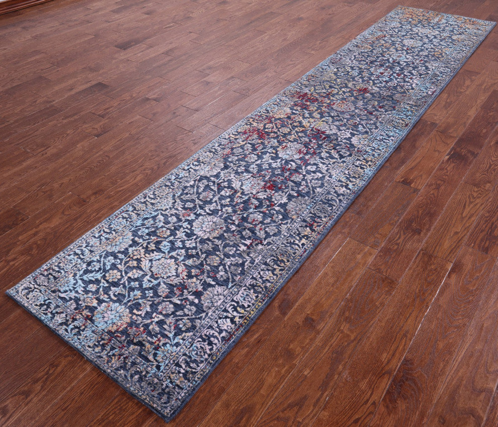 Runner Wool and Silk Persian Hand-Knotted Rug 2' 7" X 12' 5" Q11818