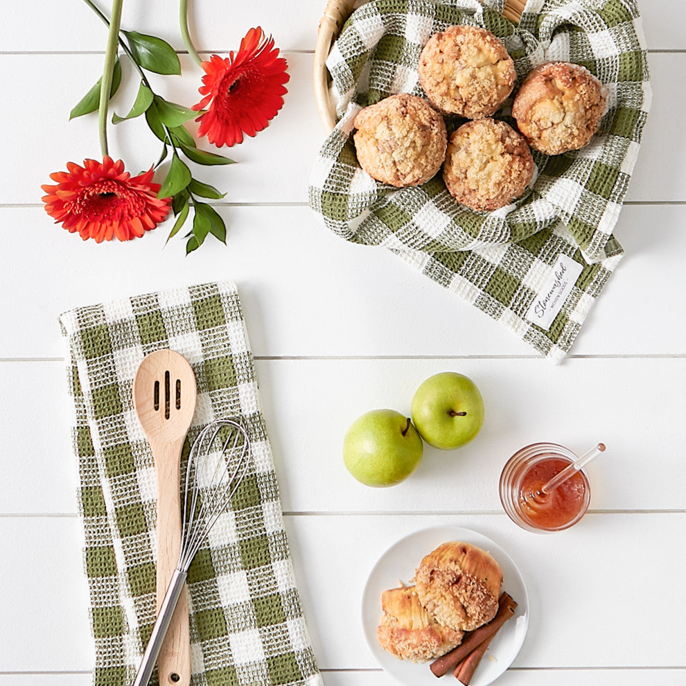 Olive Checker Washed Waffle Dishtowel (Set of 2)