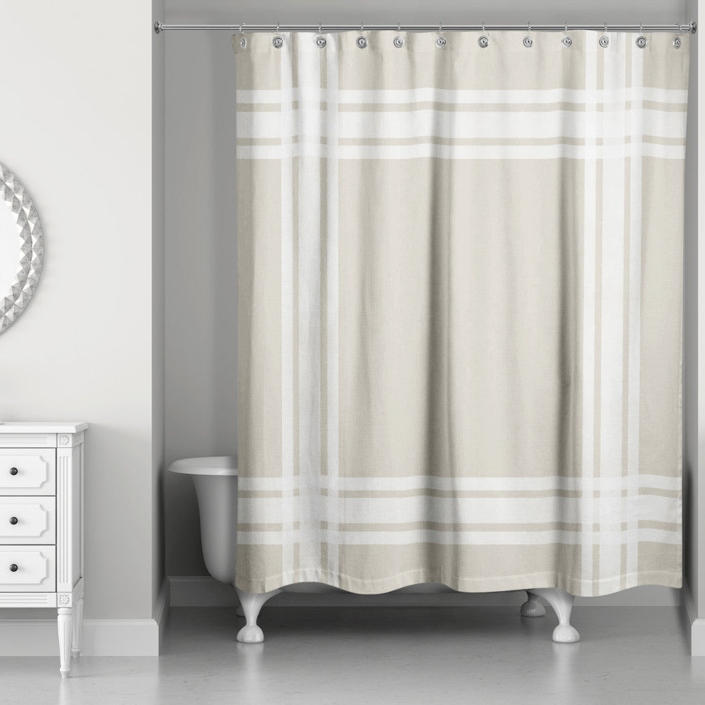 Striped Beige Border 71x74 Shower Curtain