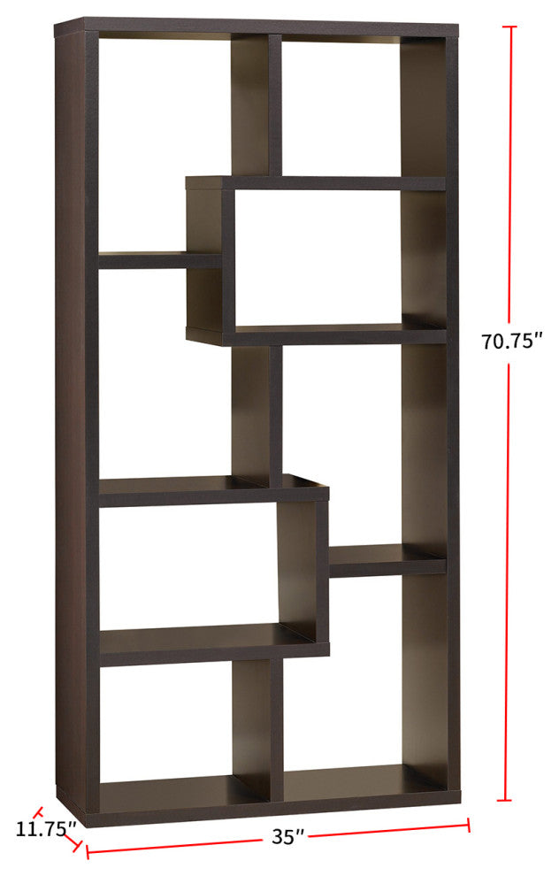 8-Shelf Wood Bookcase, Cappuccino