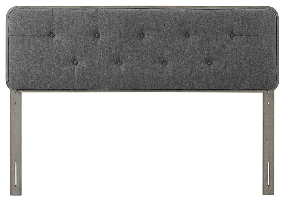 Tufted Headboard, Twin Size, Wood, Fabric, Gray, Modern Mid-Century