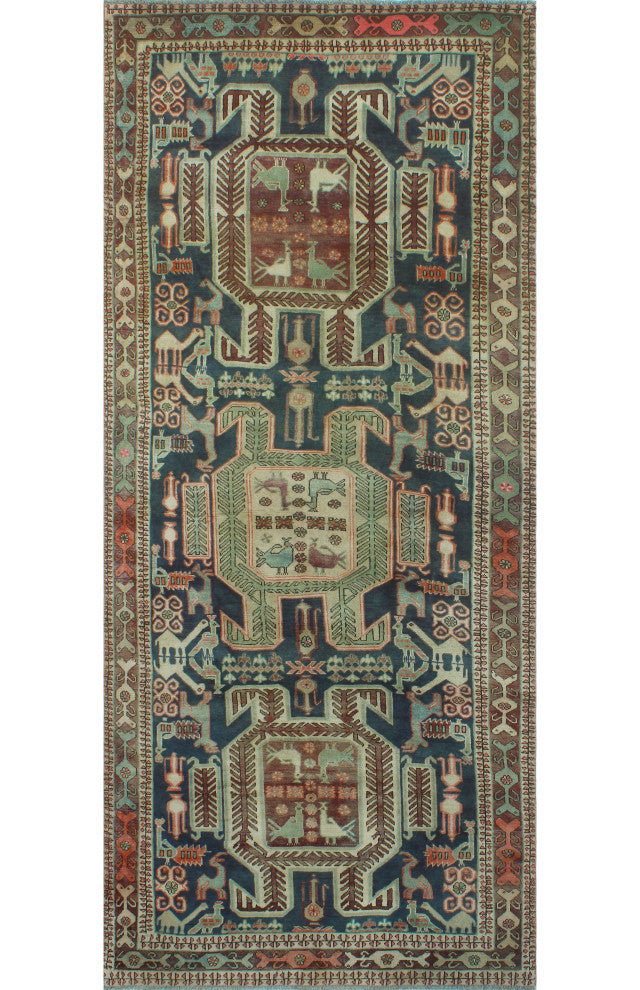 Fine Vintage Distressed Cristian Blue/Purple Runner, 4'9x10'11