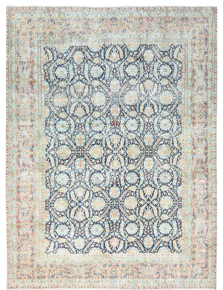 Yale Blue Vintage Persian Kerman Wool Hand Knotted Oversized Rug 11'7"x15'9"