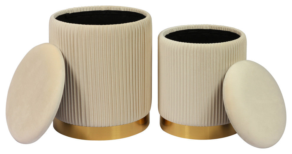 TOV Furniture Channeled Cream Velvet Storage Ottomans - Set of 2