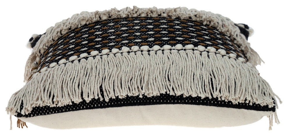 Black and Ivory Textured Throw Pillow