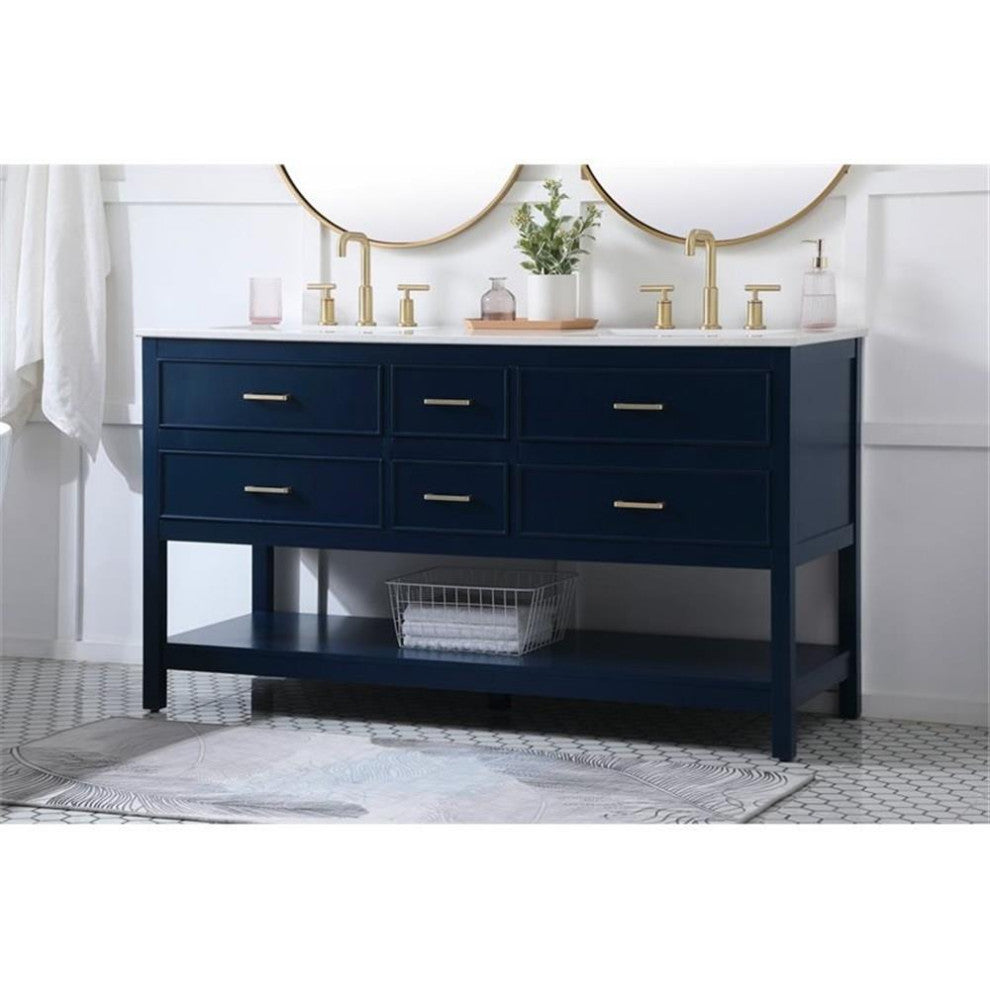 Elegant Decor Sinclaire 60" Aluminum Alloy & MDF Double Bathroom Vanity in Blue