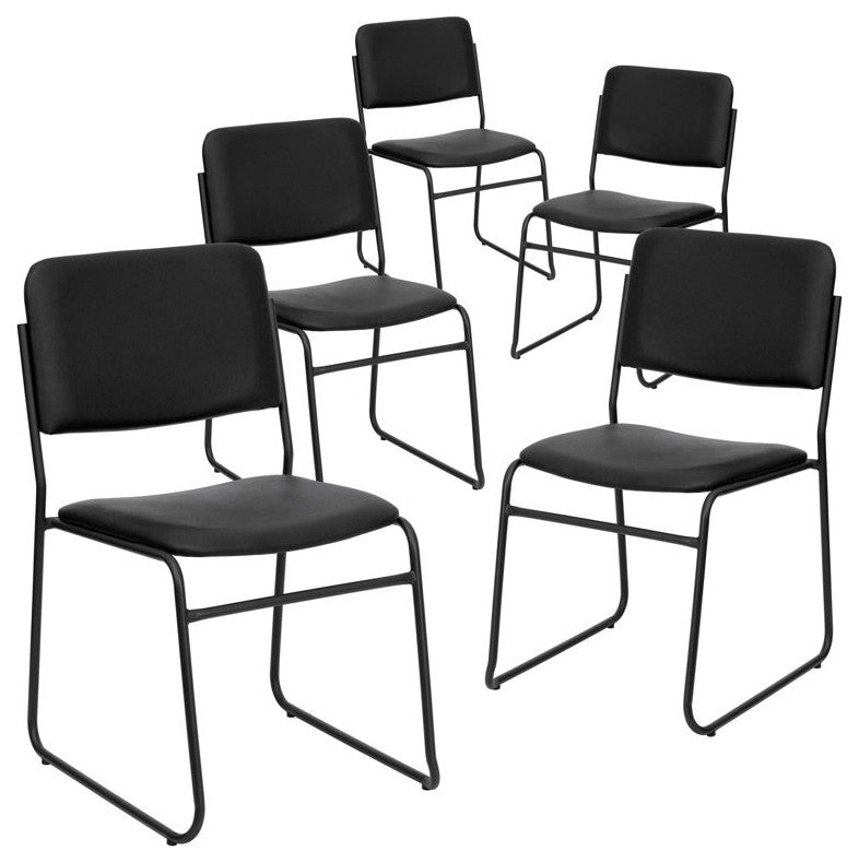 5 Pack Stackable Chair, Multipurpose Design With Black Upholstered Seat, Vinyl