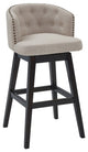 26" Tan Tufted Fabric and Dark Espresso Wood Swivel Bar Stool
