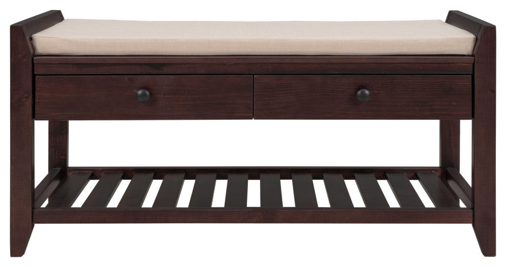 TATEUS 39" Entryway Storage Bench With Shoe Rack and Cushioned Seat, Espresso