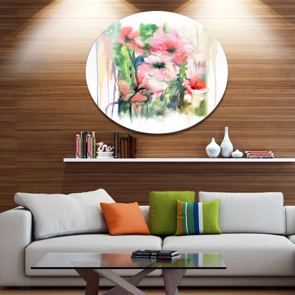 Pink Floral Watercolor Illustration, Animal Round Wall Art, 23"