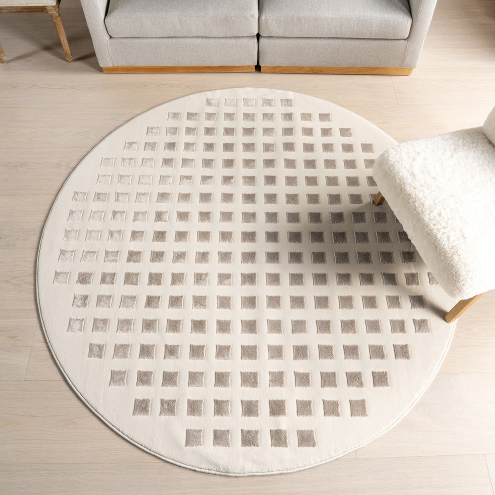 Nuloom Daleyza Checkered Washable Rug, Cream 6' Round