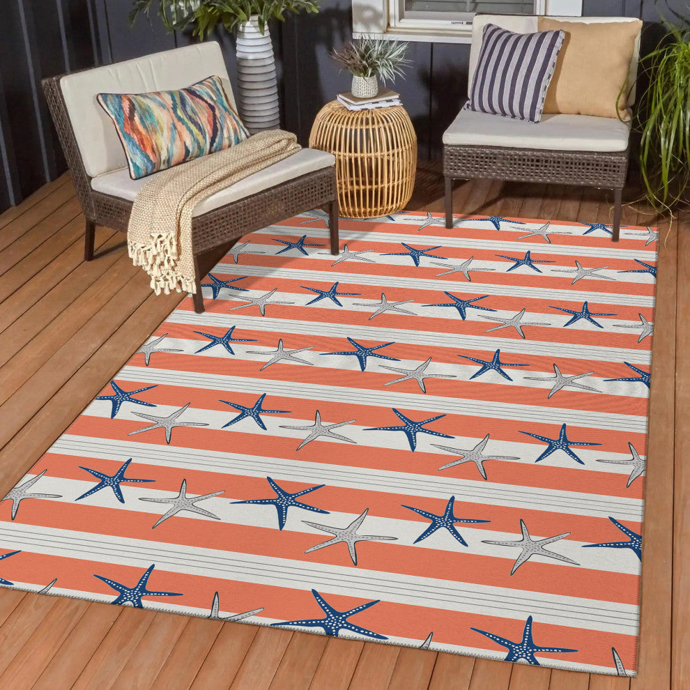 Indoor/Outdoor Seabreeze SZ12 Salmon Machine Washable 9' x 12' Rug