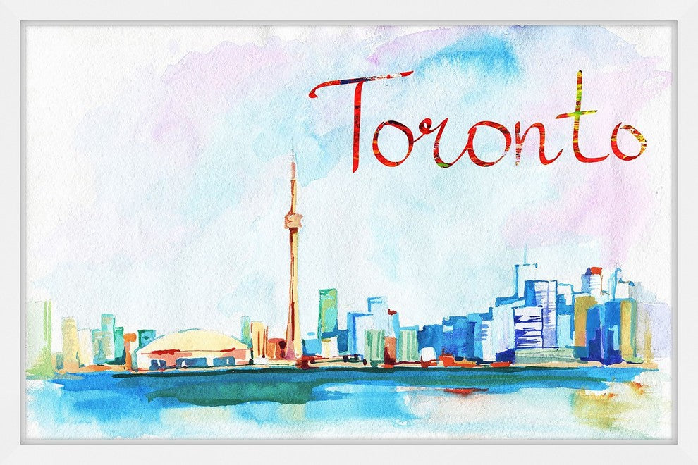 "Toronto Skyline Watercolor" Framed Painting Print , 24x16
