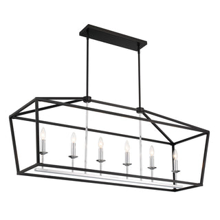 6 Light Kitchen Island Linear Pendant Chandelier, Classic Black+chrome