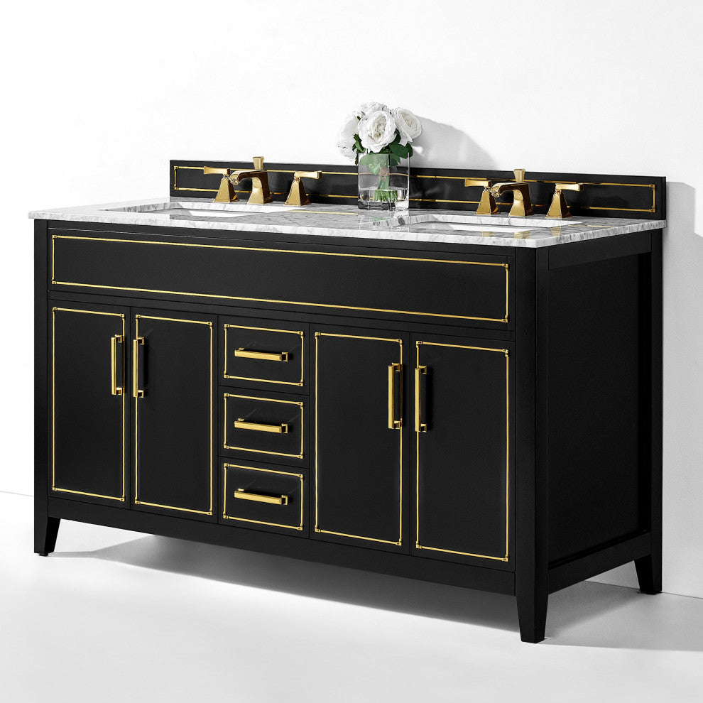 The Monaco Bathroom Vanity, Black Onyx, 60", Double Sink, Freestanding