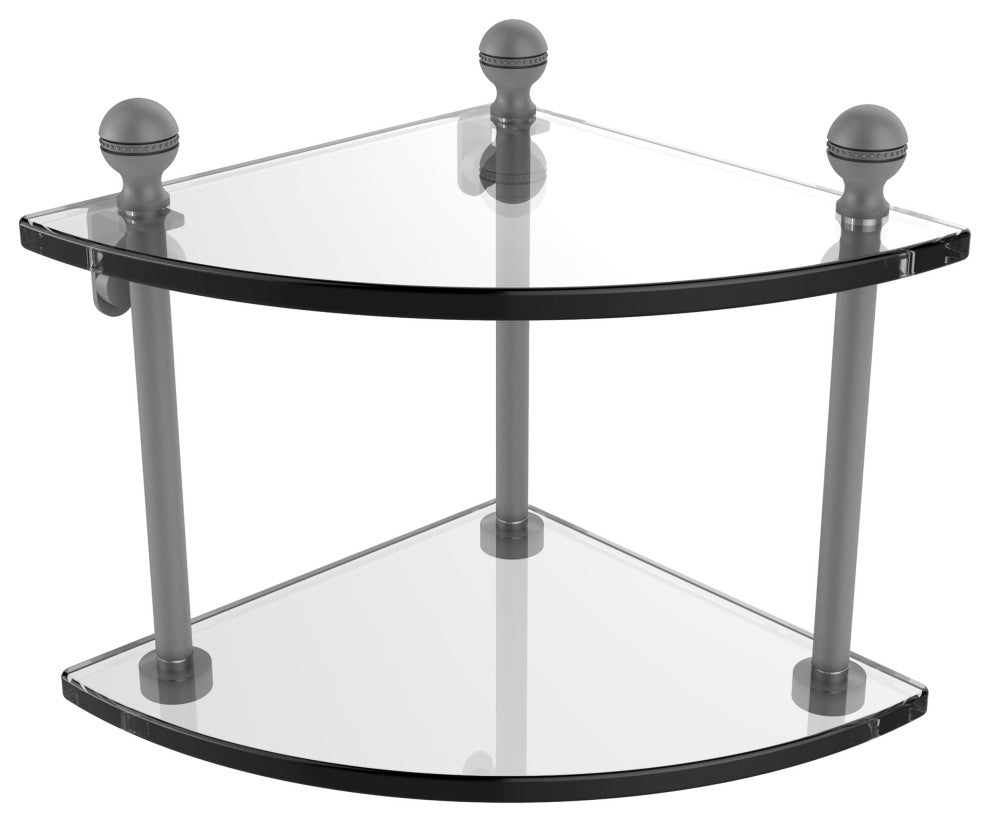 Mambo 2 Tier Corner Glass Shelf, Matte Gray