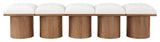 Pavilion Boucle Fabric Upholstered 5-Piece Modular Bench, Cream, Walnut Finish