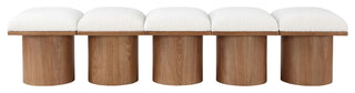 Pavilion Boucle Fabric Upholstered 5-Piece Modular Bench, Cream, Walnut Finish