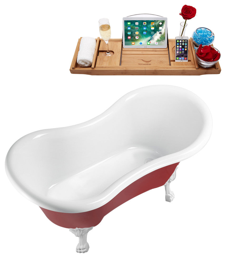 62" Streamline N1021WH-IN-WH Clawfoot Tub and Tray With Internal Drain