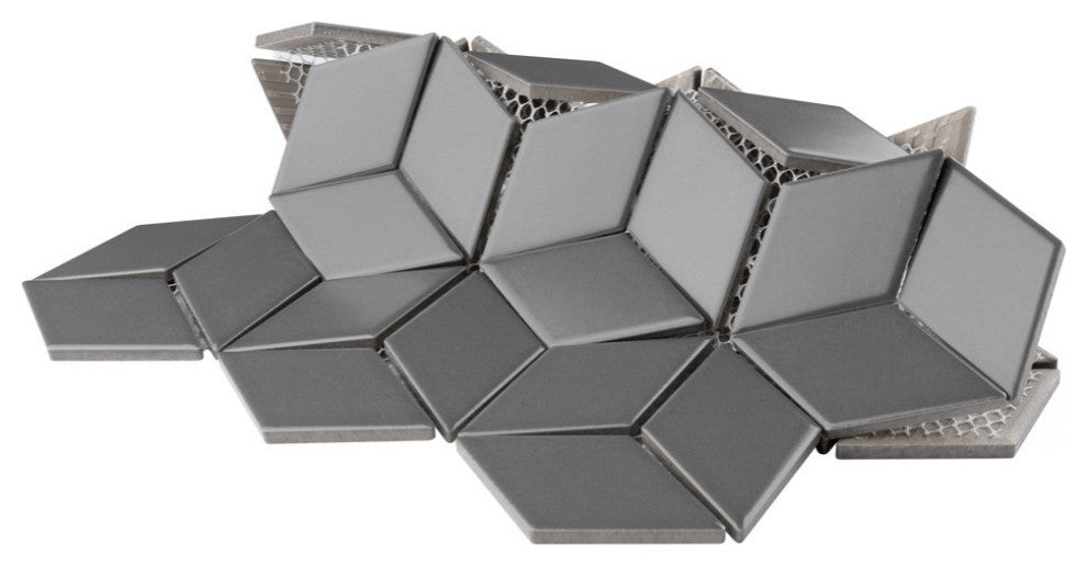 Metro Rhombus Mosaic Floor and Wall Tile, Matte Grey