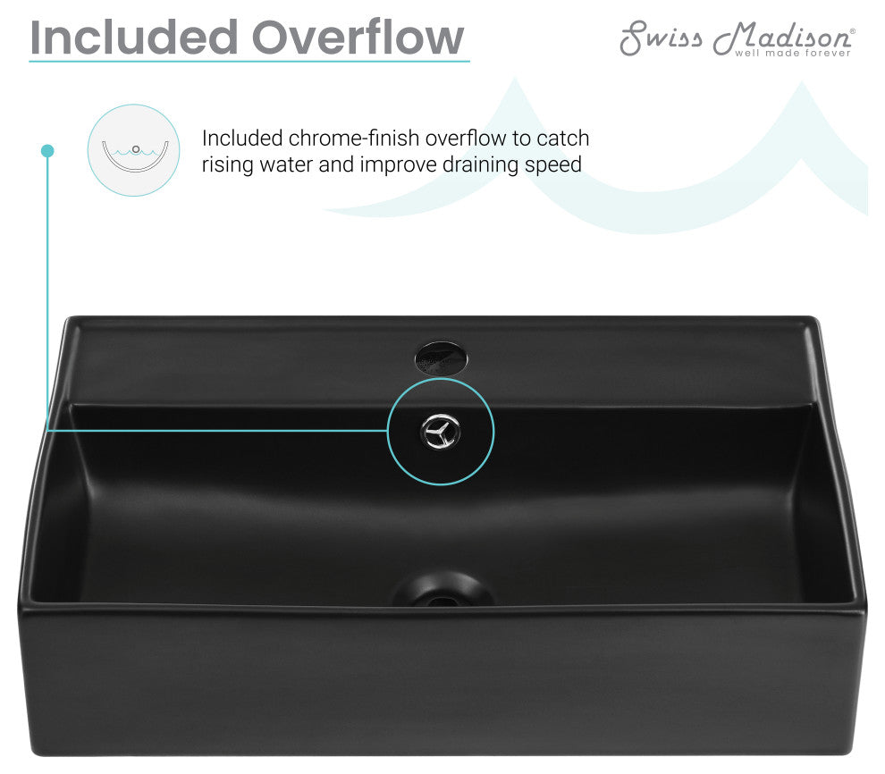 Claire Ceramic Wall Hung Sink, Matte Black