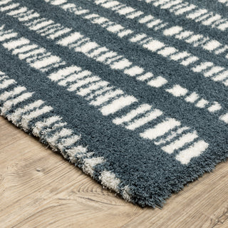 Greer Modern Dashed Lines Dark Teal/ Ivory Area Rug, 3'10" x 5'5"