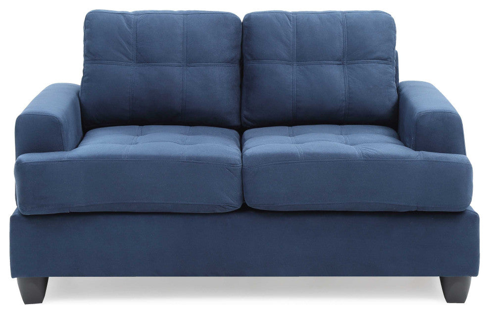 Sandridge 58 in. W Flared Arm Microfiber Straight Sofa, Navy Blue