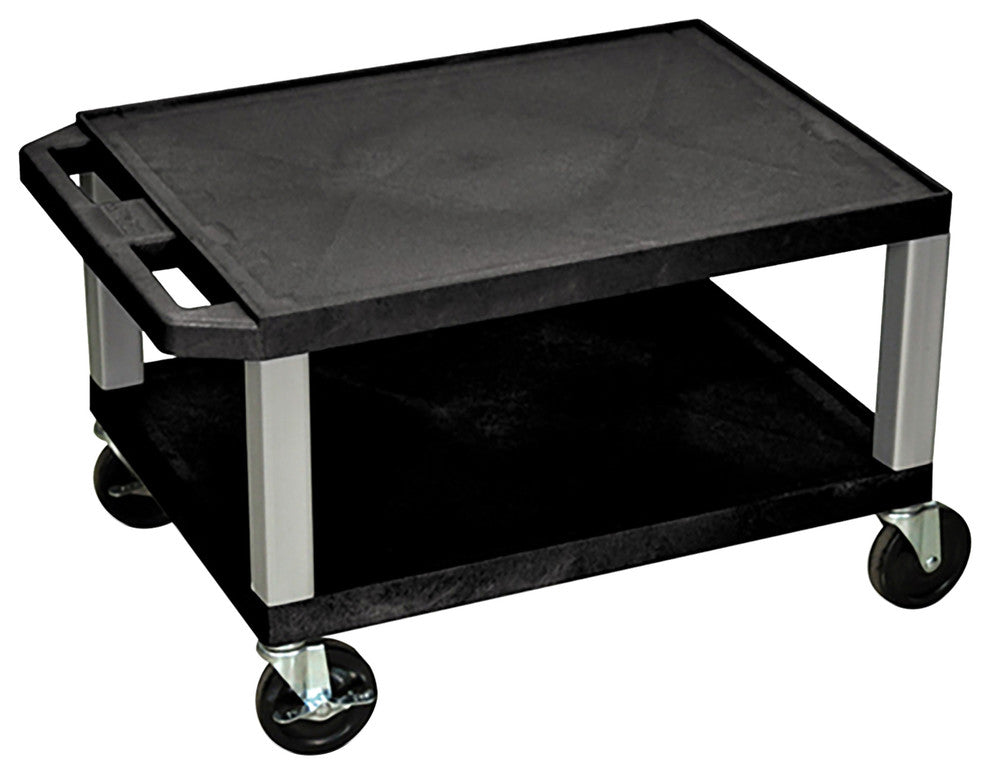 Luxor Tuffy Black 2-Shelf AV Cart With Nickel Legs and Electric, 16"