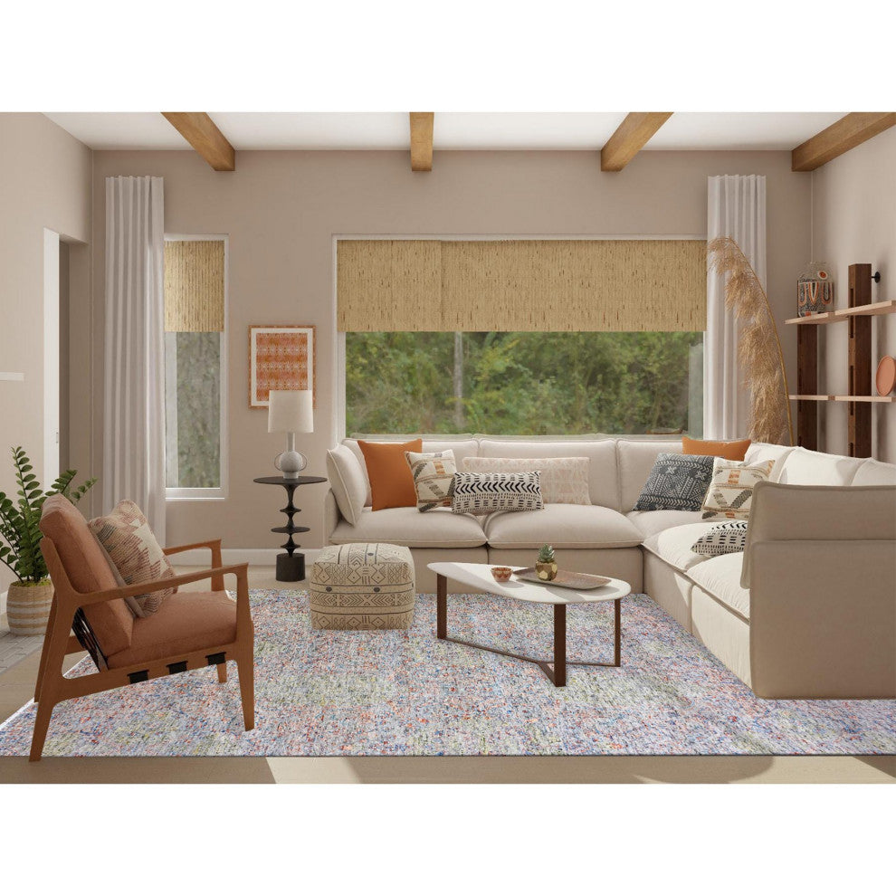 Gray Goose Oushak influence With Salt and Pepper Motif Pure Wool Rug 9'x11'10"