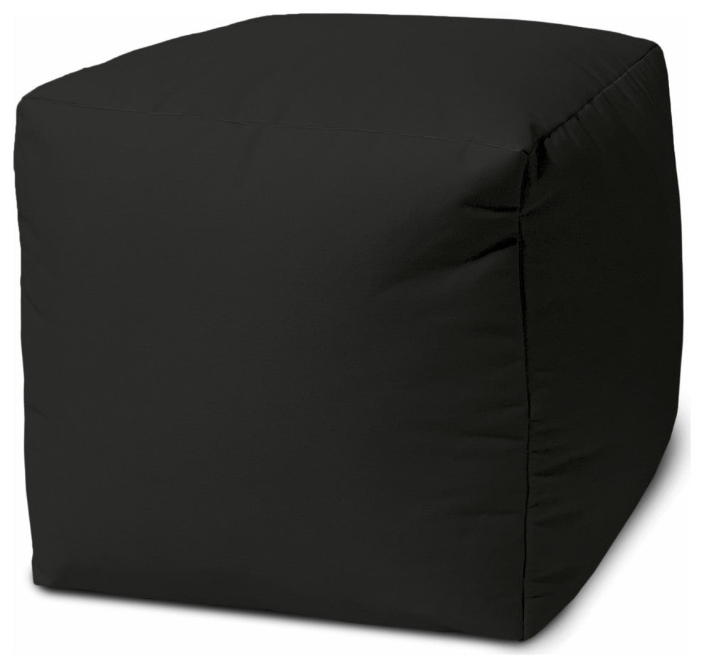 17  Cool Jet Black Solid Color Indoor Outdoor Pouf Cover