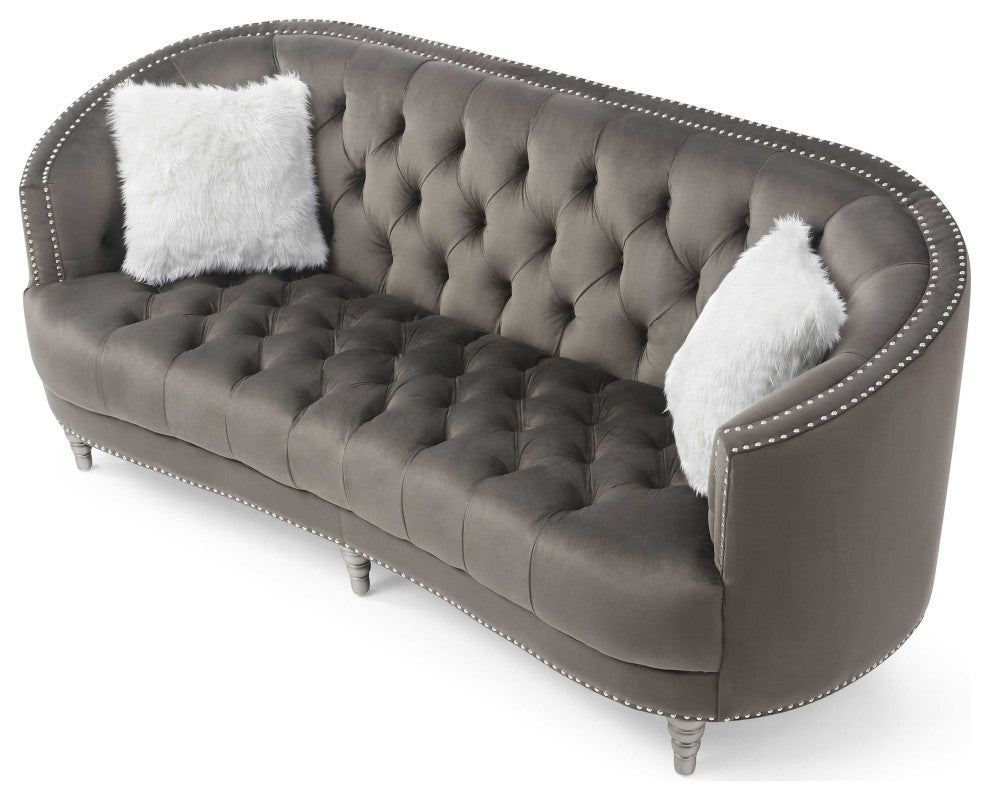 Dania 87 in. W Flared Arm Velvet Straight Sofa, Gray