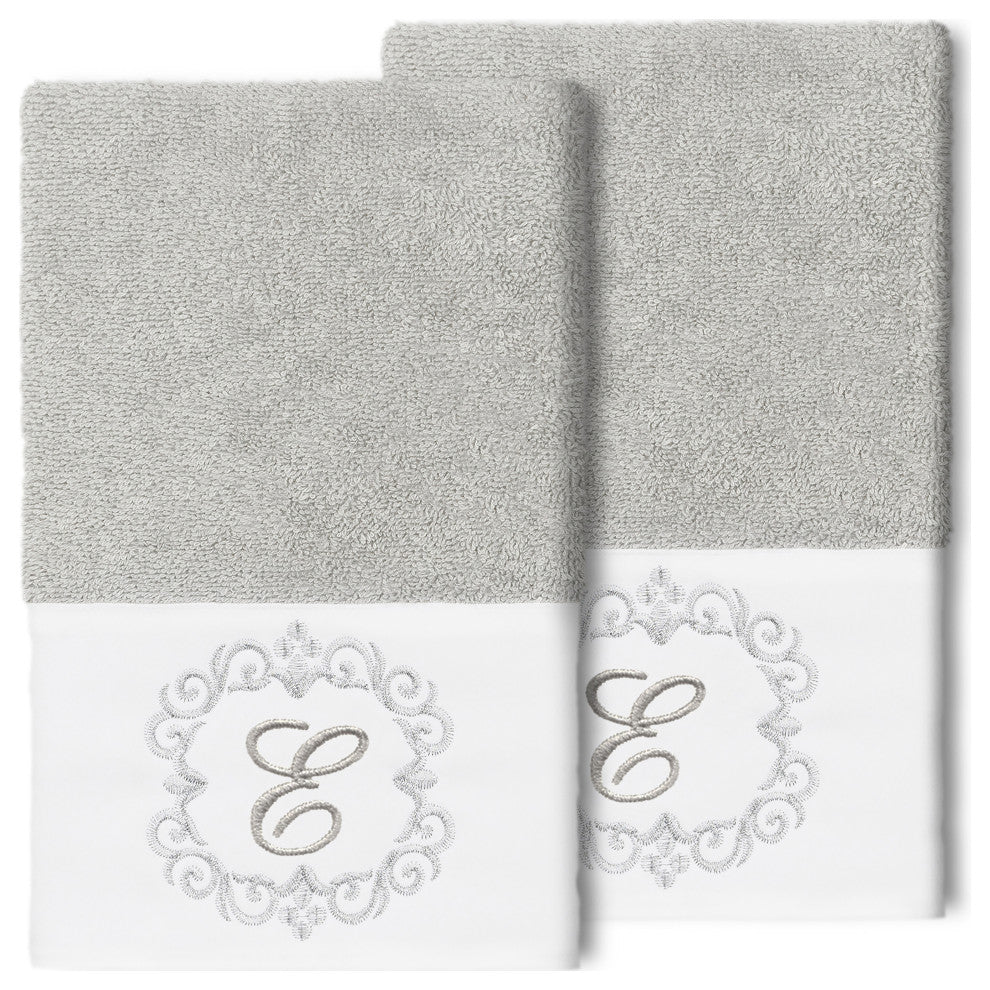 Linum Home Turkish Cotton Monica 2-Piece Embellished Hand Towel Set, Light Gray