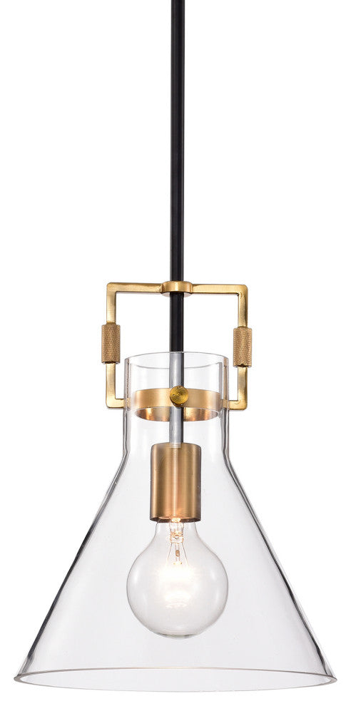 1-Light 10" Cone Glass Pendant, Black/Antique Gold