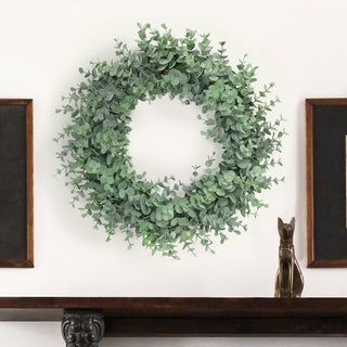 Full Frosted Green Artificial Eucalyptus Leaf Foliage Greenery Wreath 16"