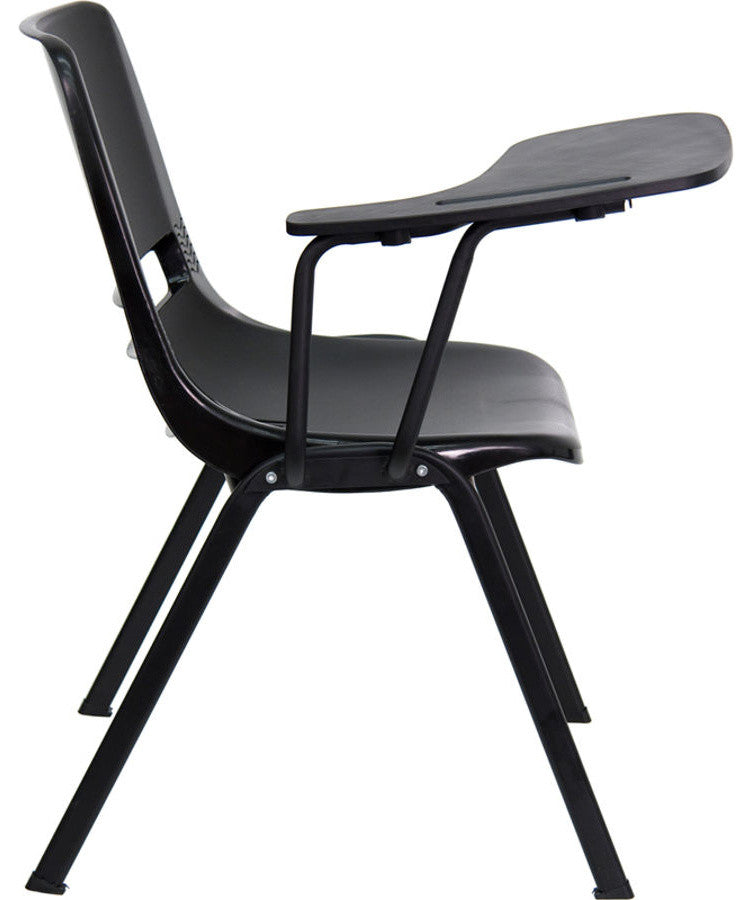 Black Ergonomic Shell Chair with Right Handed Flip-Up Tablet Arm