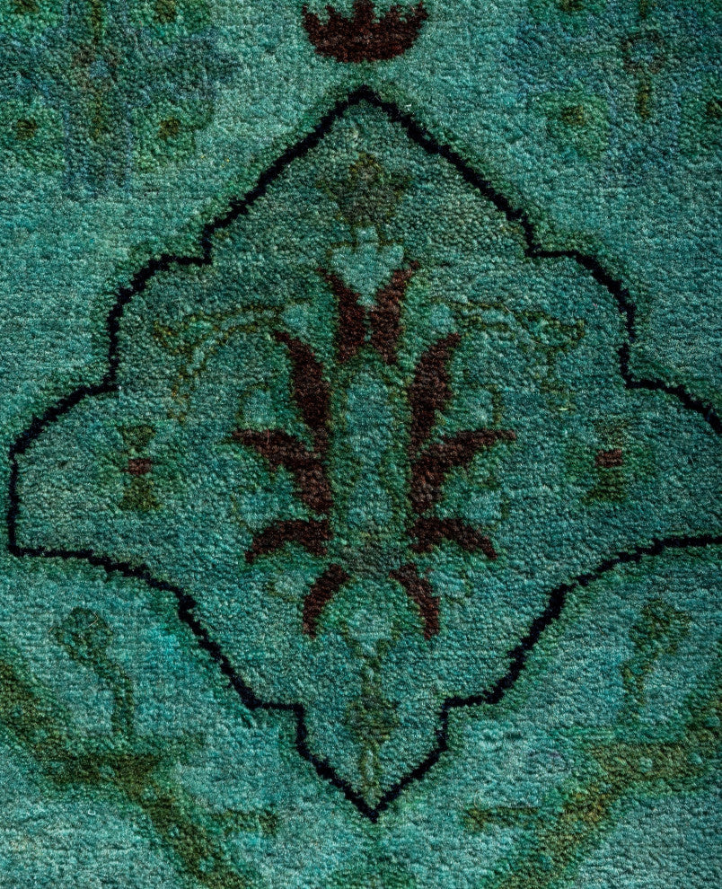 Overdyed One-of-a-Kind Hand-Knotted Area Rug Green, 6' 1" x 8' 10"