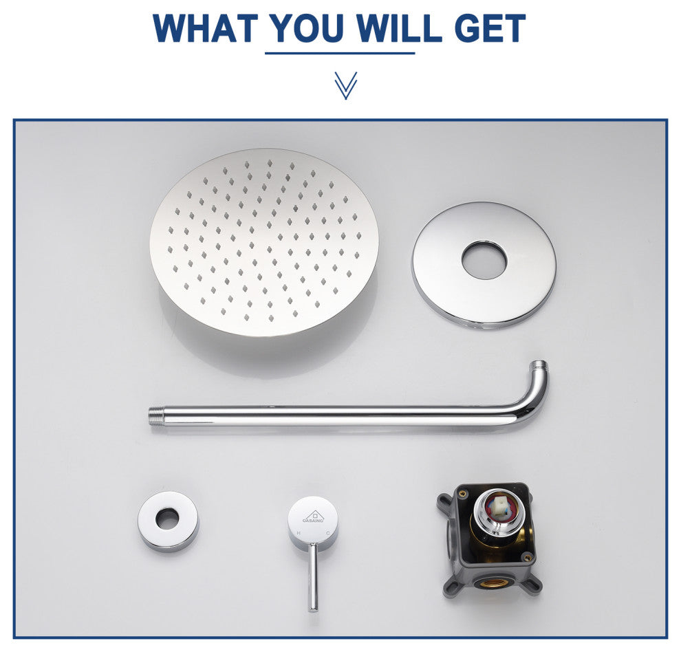 CASAINC 10" Round Wall Mounted Rainfall Luxury Shower System Kit, Chrome