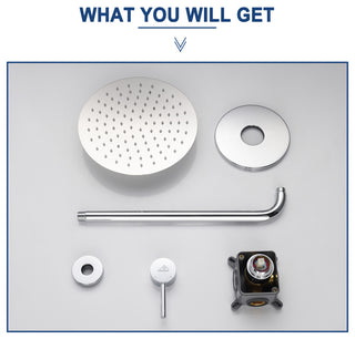 CASAINC 10" Round Wall Mounted Rainfall Luxury Shower System Kit, Chrome