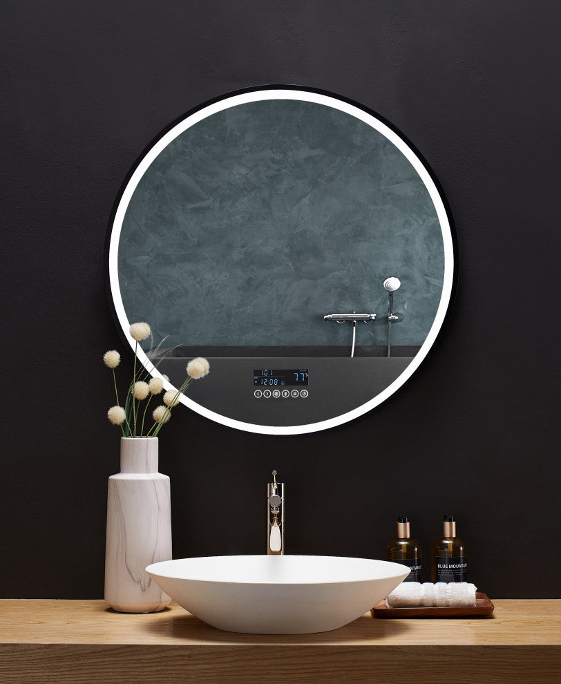 Cirque Round LED Mirror, 30", Bluetooth