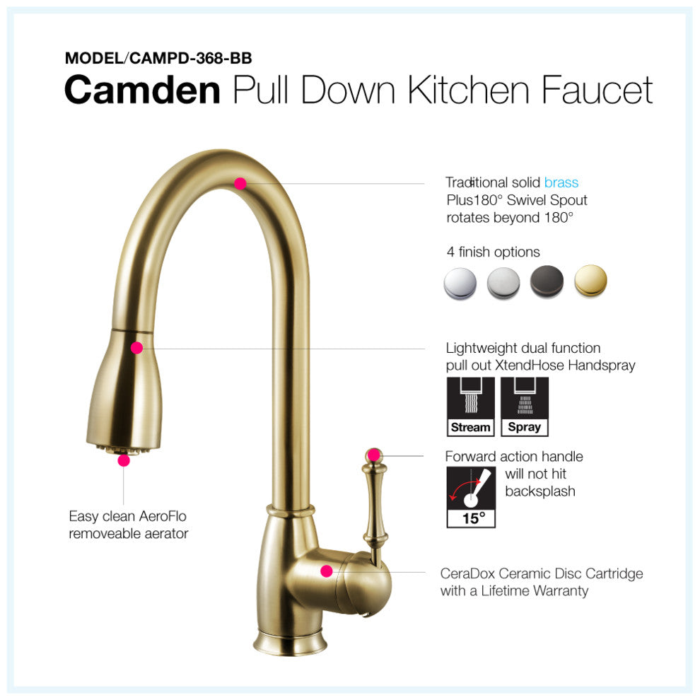 Camden Pull Down Kitchen Faucet With CeraDox Technology, Brushed Brass