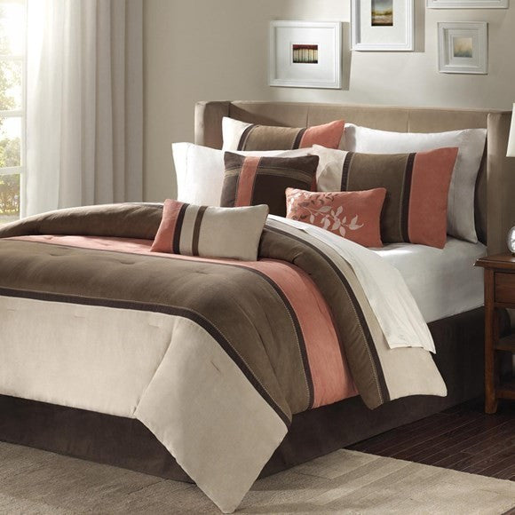 Madison Park Palisades Palizzate Suede 7-Piece Comforter Set, Coral, Cal King