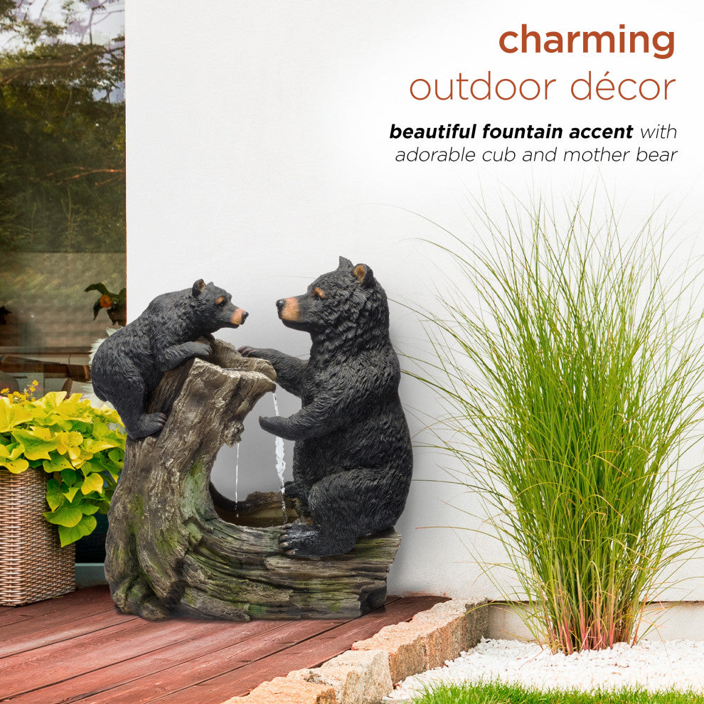 Alpine Cute and Whimsical Bear and Cub Fountain Without Light, 26" Tall