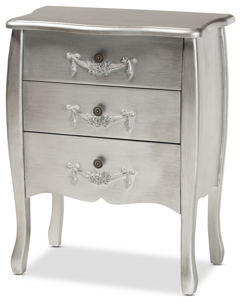 Eliya Traditional Brushed Silver Finished Wood 3-Drawer Storage Cabinet