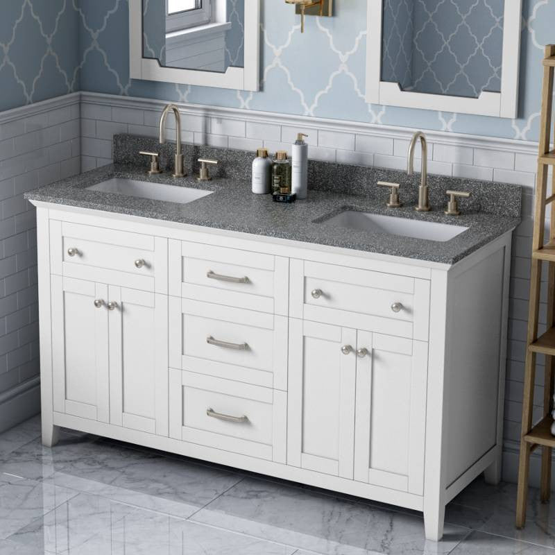 Chatham Traditional 60" White Double Sink Vanity, Boulder Cultured Marble Vanity