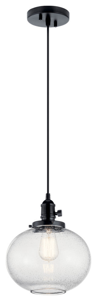Avery 11.25" 1 Light Mini Pendant With Clear Seeded Glass, Black