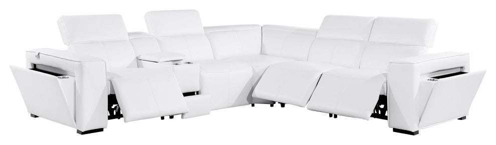 Niccolo Italian Leather 5-Piece L-Shaped Power Reclining Sectional, White