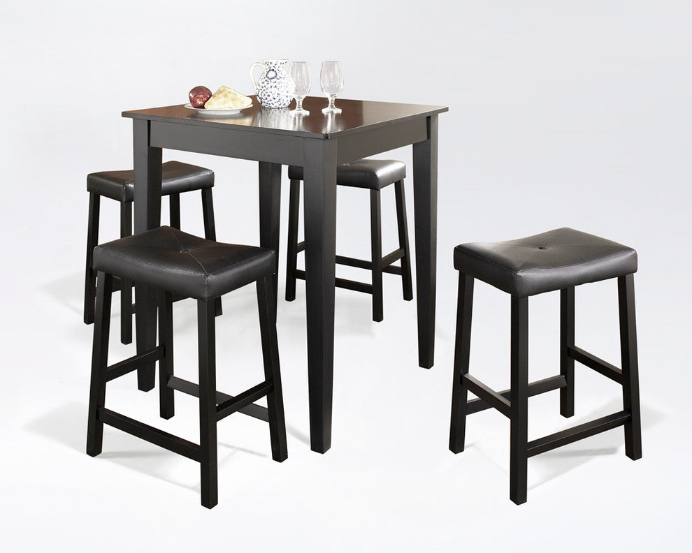 5-Piece Pub Dining Set With Tapered Leg and Upholstered Saddle Stools