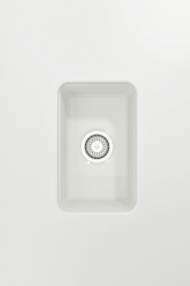 Sotto Dual-mount Fireclay 12" Single Bowl Bar Sink with Strainer in White