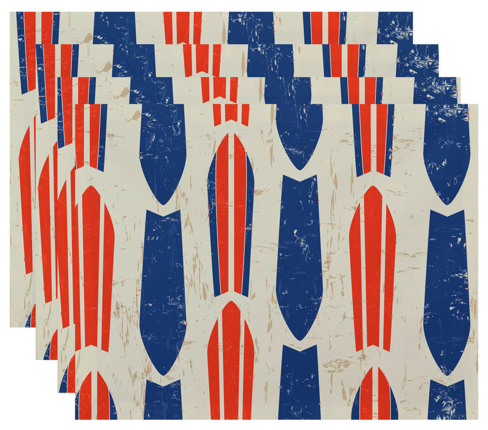 18"x14" Dean, Geometric Print Pacemat, Orange, Set of 4